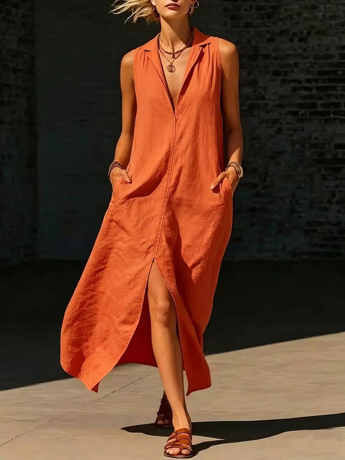 Sleeveless Maxi Dress with Side Pockets