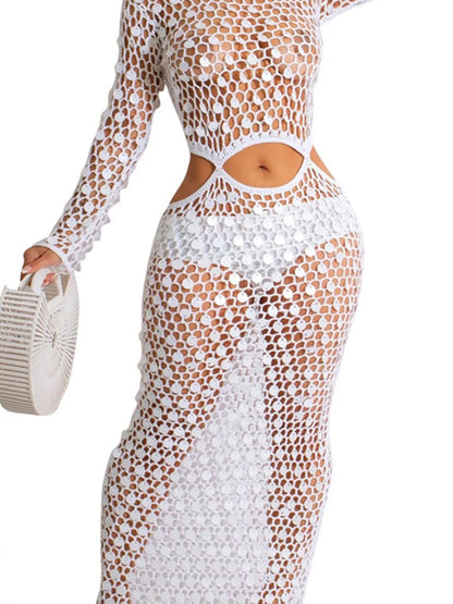 Pailletten-Maxikleid mit Netzeinsatz