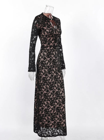 Lace Long-Sleeve Bodycon Maxi Dress