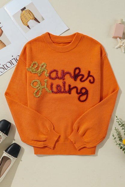 Blue Zone Planet | Thanksgiving Round Neck Dropped Shoulder Sweater