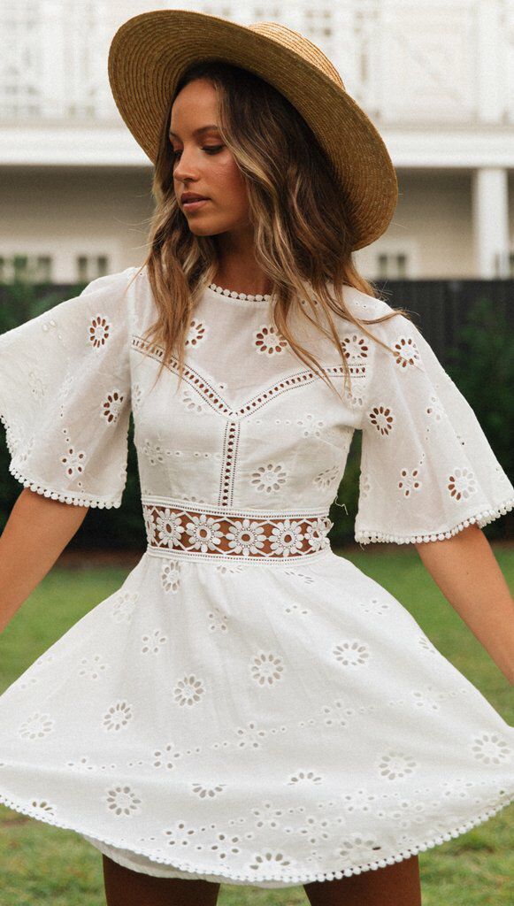 Backless Hollow-out Embroidered Dress