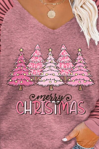 Blue Zone Planet | Plus Size MERRY CHRISTMAS Striped Long Sleeve T-Shirt