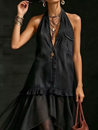Maxikleid mit Rüschen und Neckholder