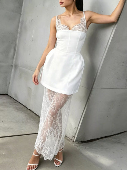 Lace Corset Mini Dress Set with Sheer Overlay