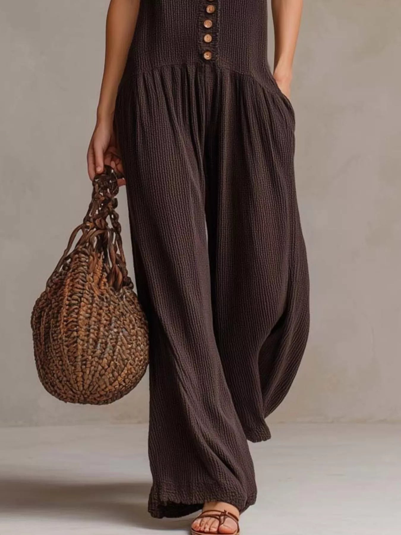 V-Neck Sleeveless Wide Leg Jumpsuit