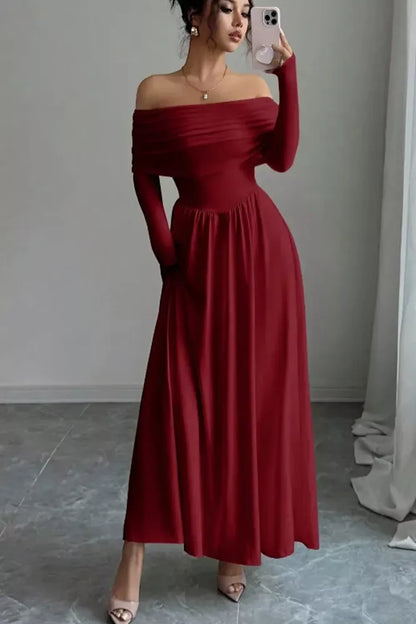 Off-Shoulder Ruched Bodycon Maxi Dress