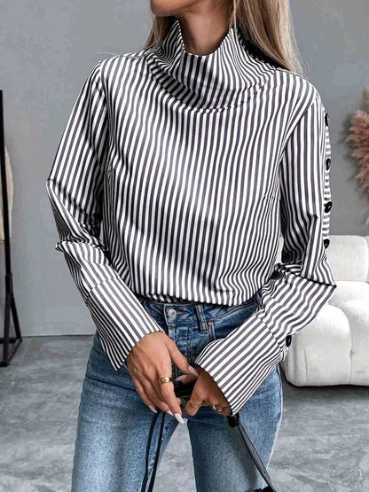 Striped Turtleneck Long Sleeve Blouse