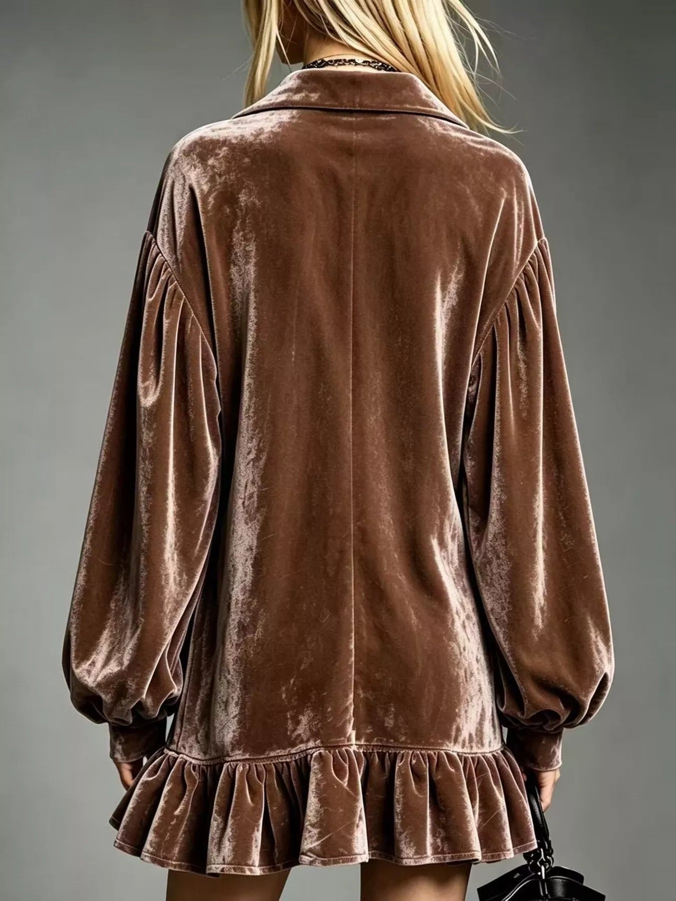 Full Size Velvet Ruffled Hem Long Sleeve Dress Plus Size