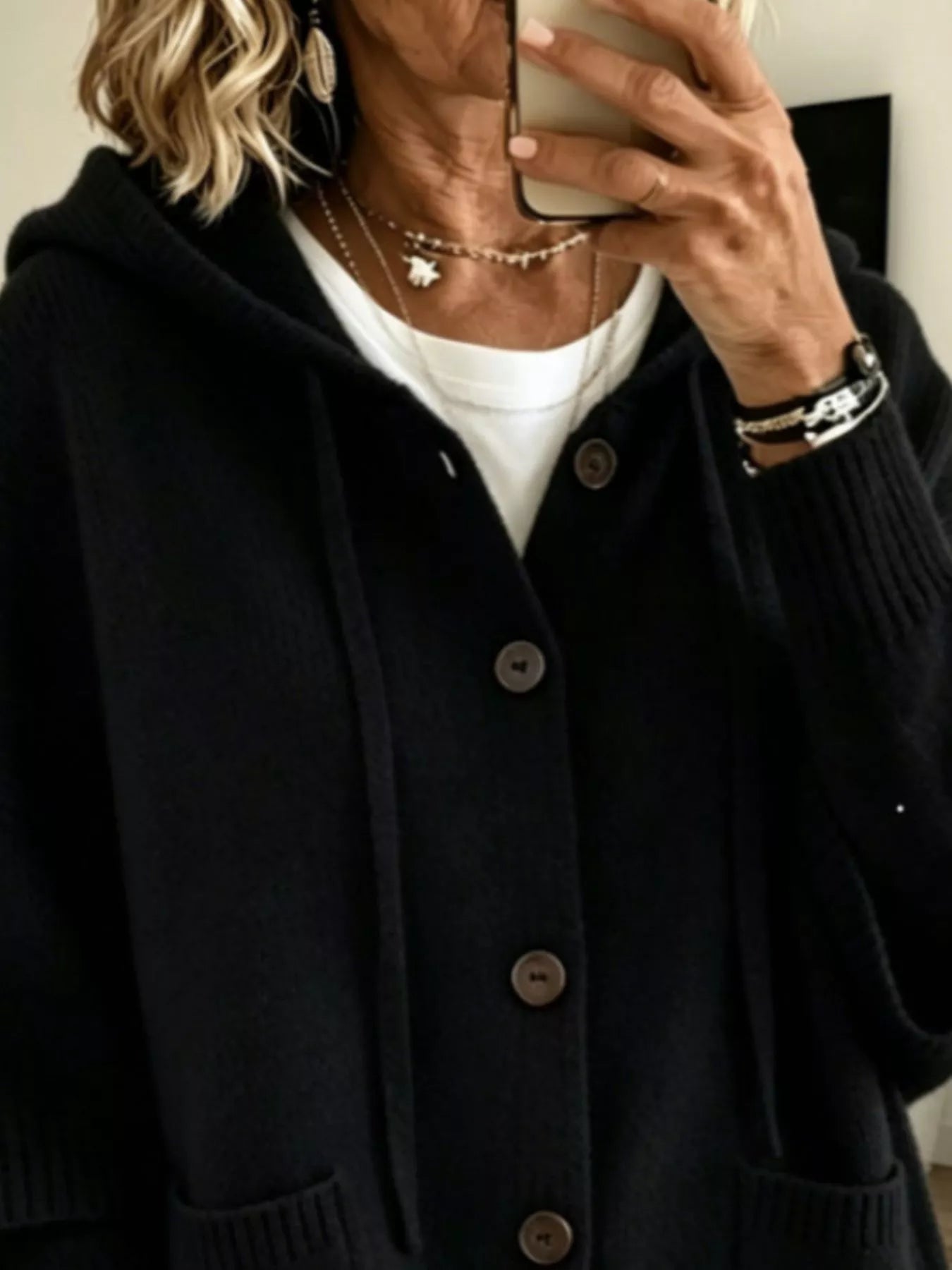 Full Size Casual Hooded Button-Down Knit Cardigan with Pockets Plus Size