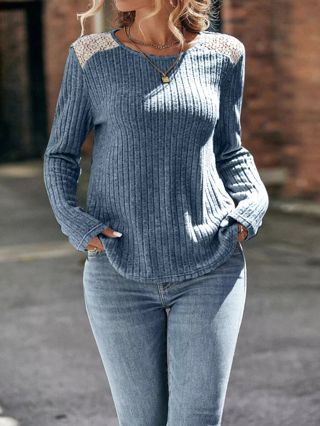 Ribbed Long Sleeve Knit Top