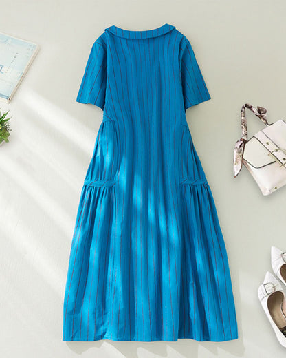 Summer POLO collar cotton linen dress