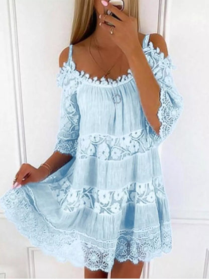 Full Size Bohemian Lace Cold Shoulder Mini Dress Plus Size