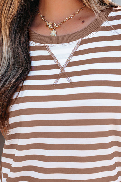Orange Stripe Short Bubble Sleeve T Shirt