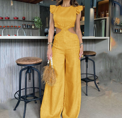 Crewneck Sexy Waist Slacks Jumpsuit