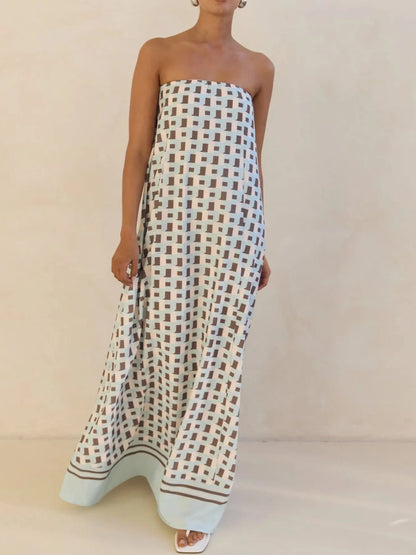 Smocked Printed Tube Maxi Dress