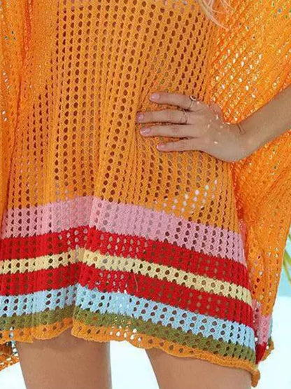 Crochet Rainbow Trim Cover-Up Dress