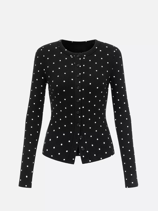Polka Dot Button-Down Knit Cardigan