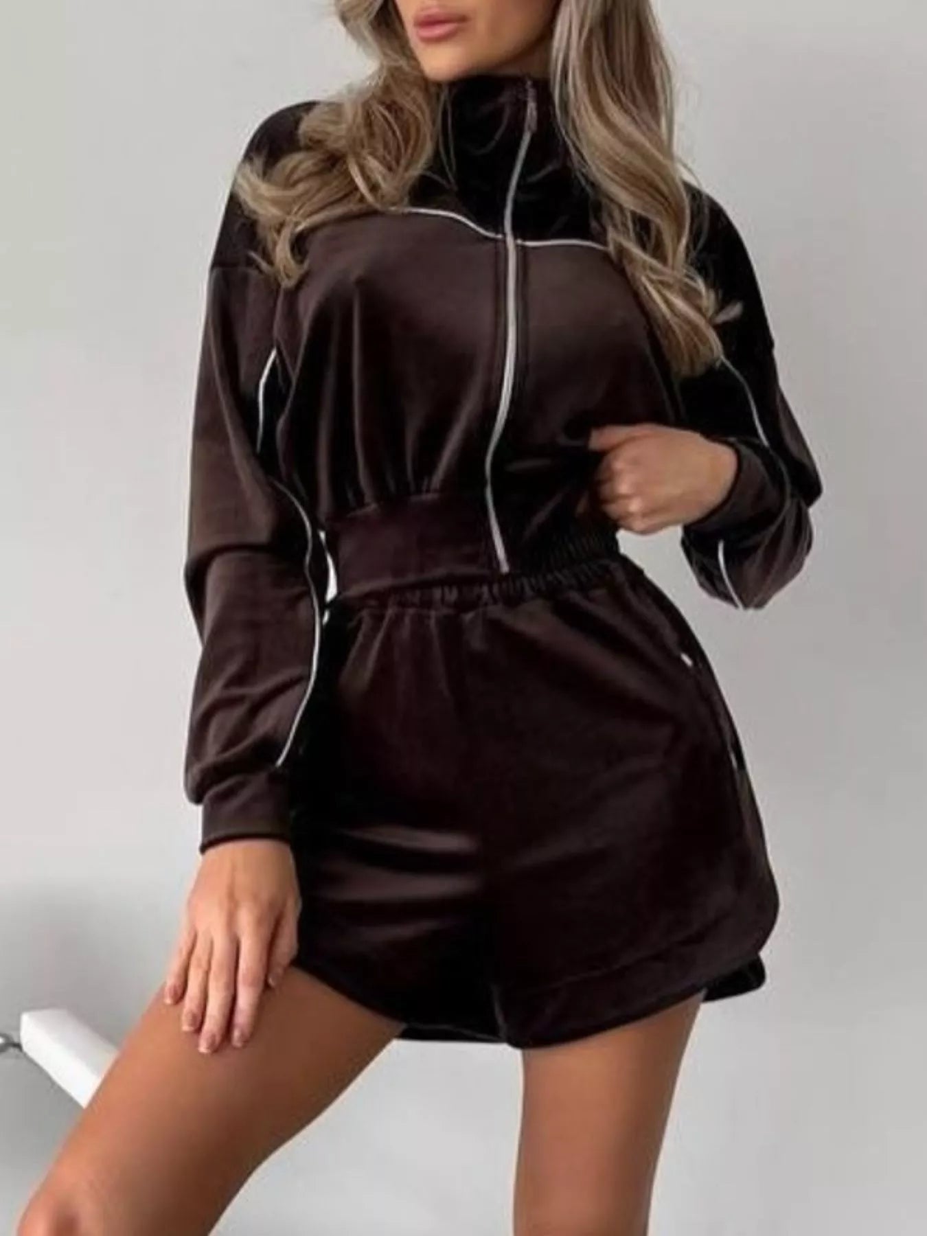 Zip-Up Outerwear and Shorts Set