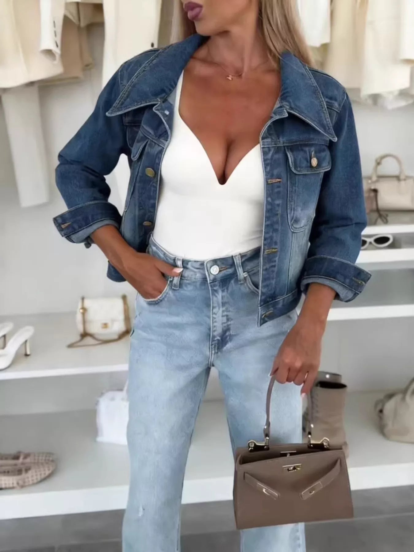 Full Size Chic Cropped Denim Jacket Plus Size