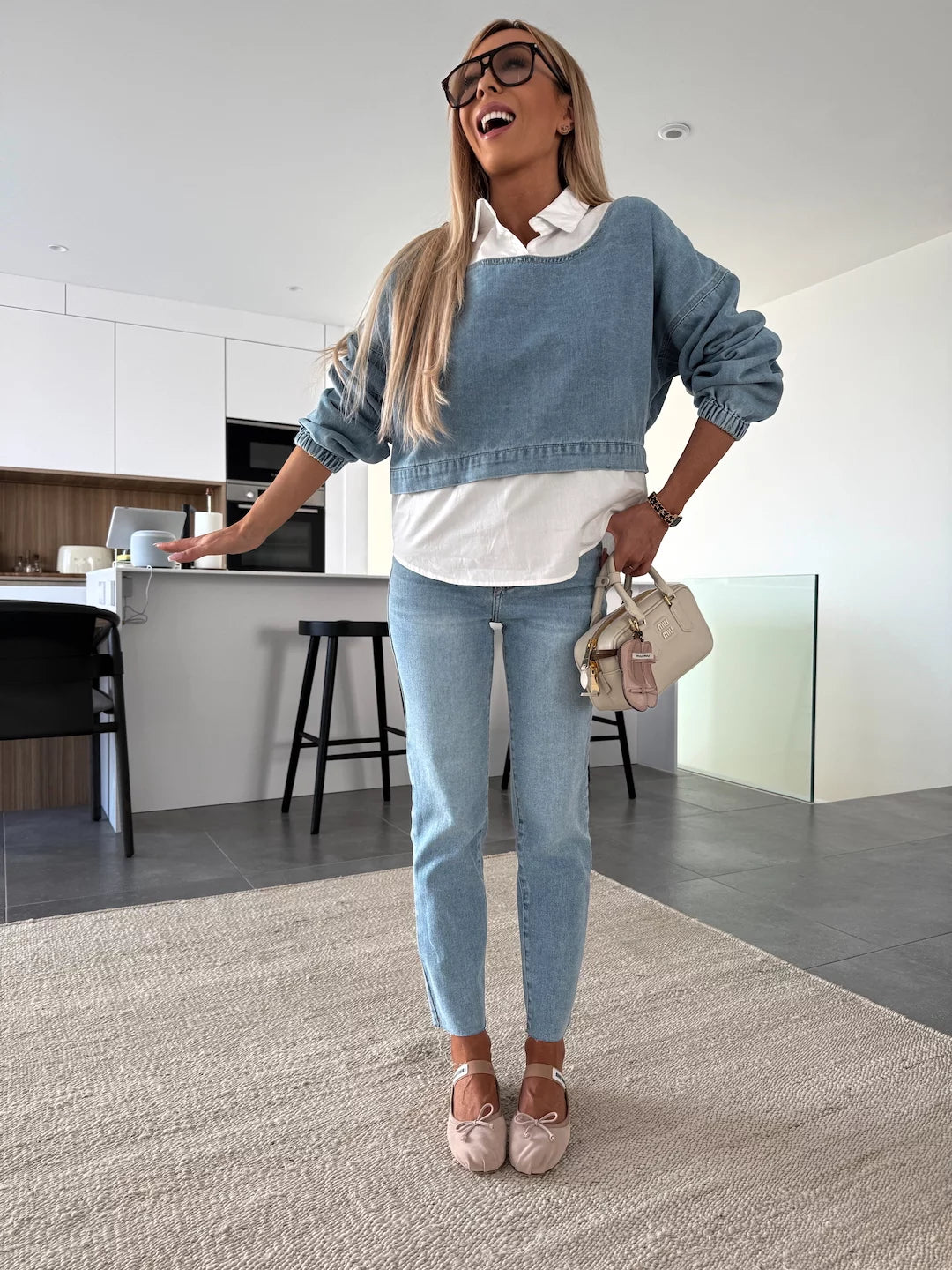 Sweat-shirt en jean bleu