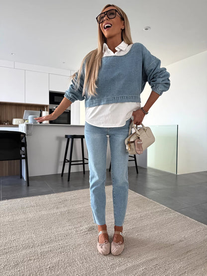 Sweat-shirt en jean bleu