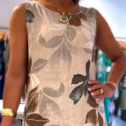 Sleeveless round neck printed dress