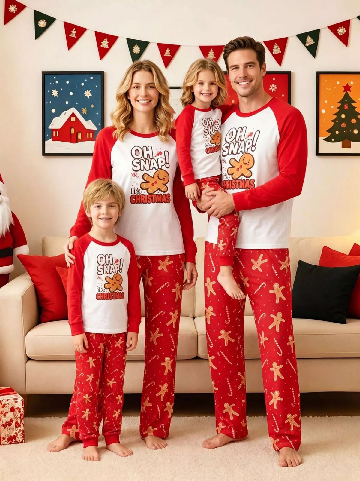Family Matching Christmas Pajamas Set with Gingerbread Man Print