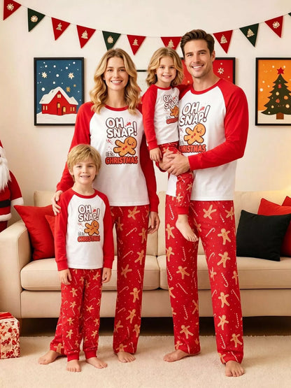 Family Matching Christmas Pajamas Set with Gingerbread Man Print