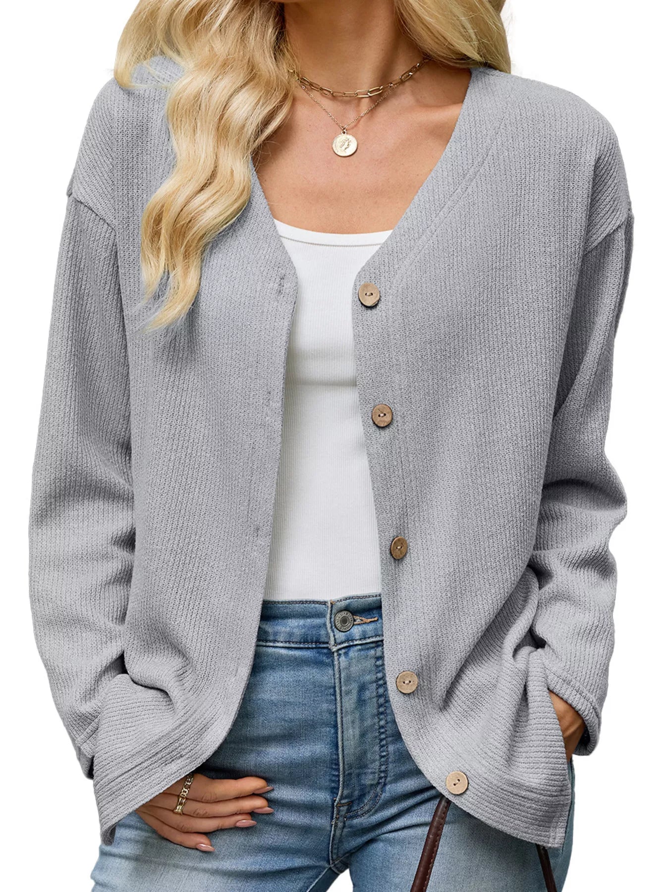 V-Neck Button-Down Cardigan