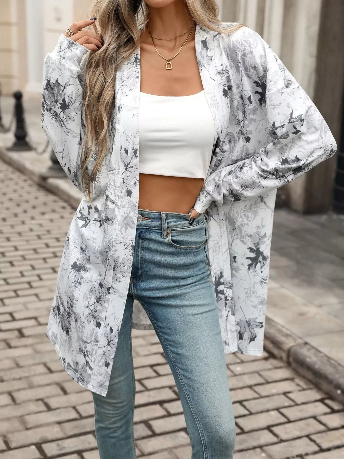 Printed Open Front Cardigan