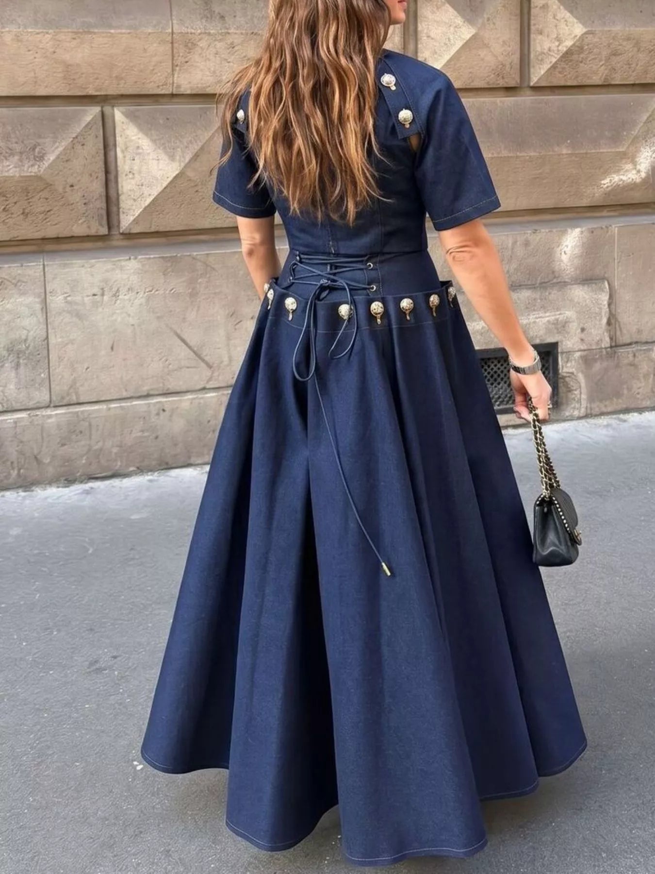 Gold Button Top and Skirt Denim Set