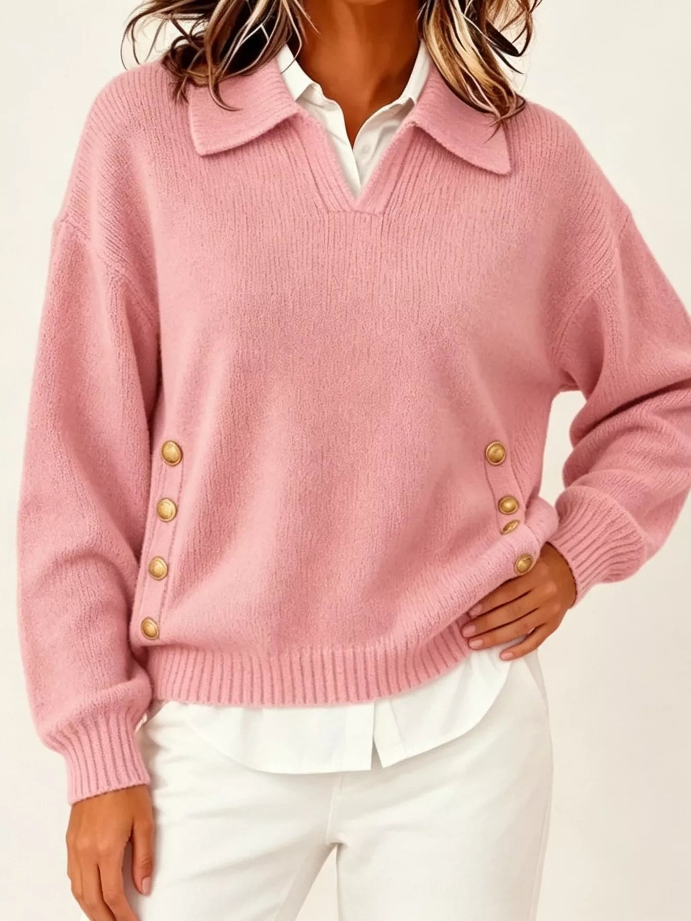 Chic Collared Decor-Button Sweater