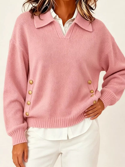 Chic Collared Decor-Button Sweater