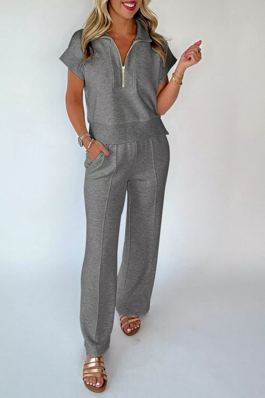 Half Zip Polo Tee Casual Pant Set