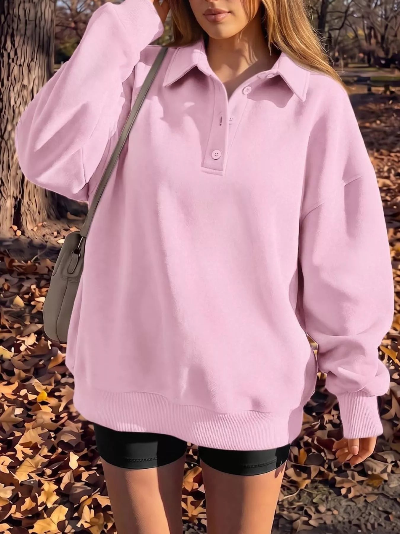 Button Detail Dropped Shoulder Sweatshirt