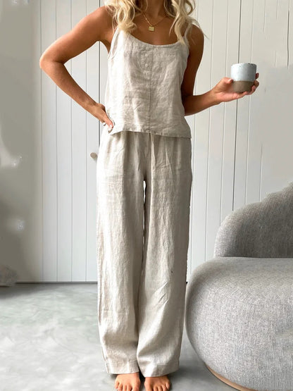 Casual Sling & Pants Cotton Linen Two-piece Set