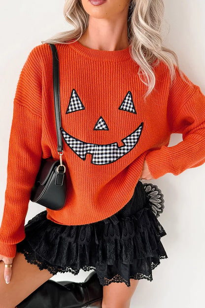 Drop Shoulder Long Sleeve Round Neck Halloween Sweater