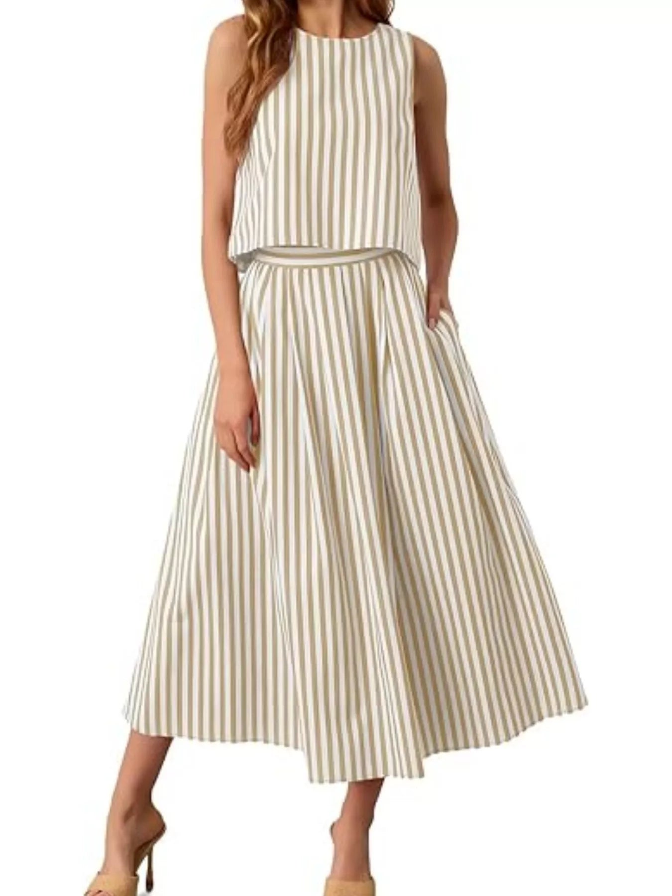 Striped Sleeveless Top and Midi Skirt Two-Piece Set