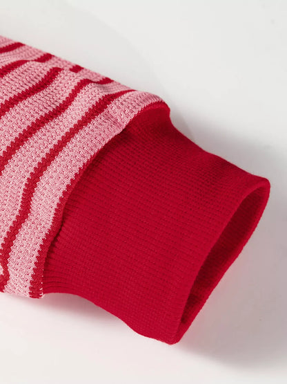 Stripe Textured Round Neck Drop Shoulder Long Sleeve T Shirt