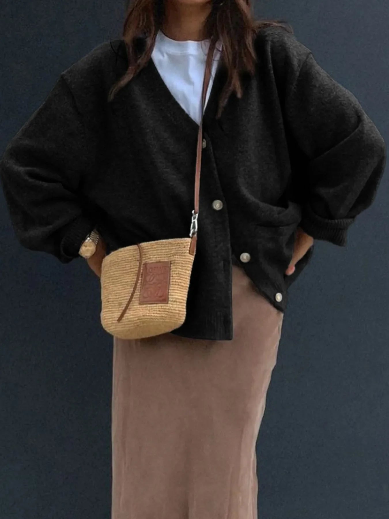 Button-Front Long Sleeve Cardigan