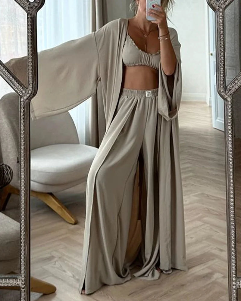 Ensemble deux pièces veste cardigan décontractée et pantalon 