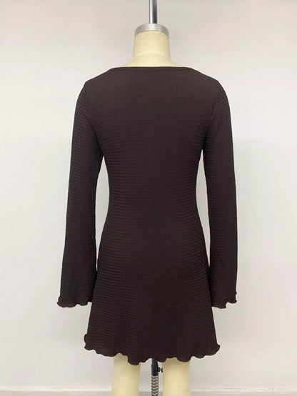 Long-Sleeve Waffle Knit Bodycon Mini Dress