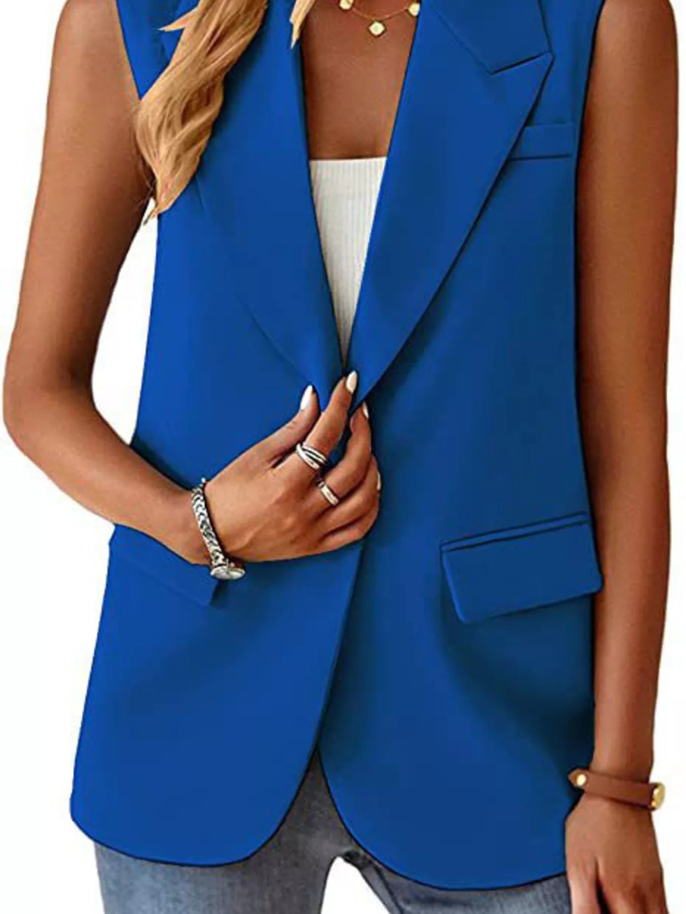 Full Size One Button Lapel Collar Vest Coat Plus Size