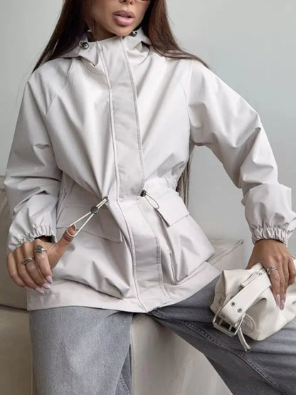 Drawstring Waist Hooded Windbreaker Outerwear