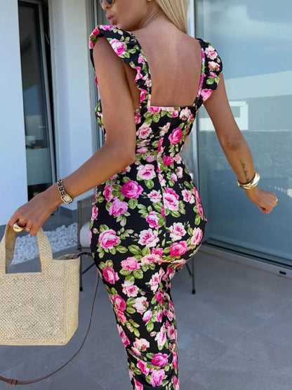 Midi-Kleid mit Schlitz und Herzausschnitt