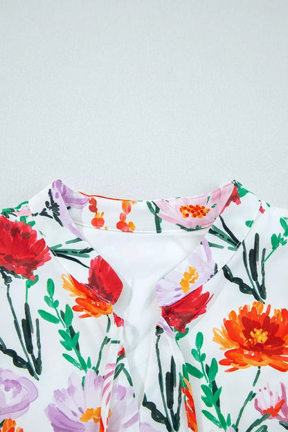Floral Print 3/4 Puff Sleeve Ricrac Trim Mini Dress