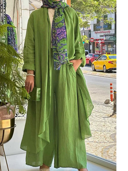 Loose Long Cardigan Wide Leg Pant Suit