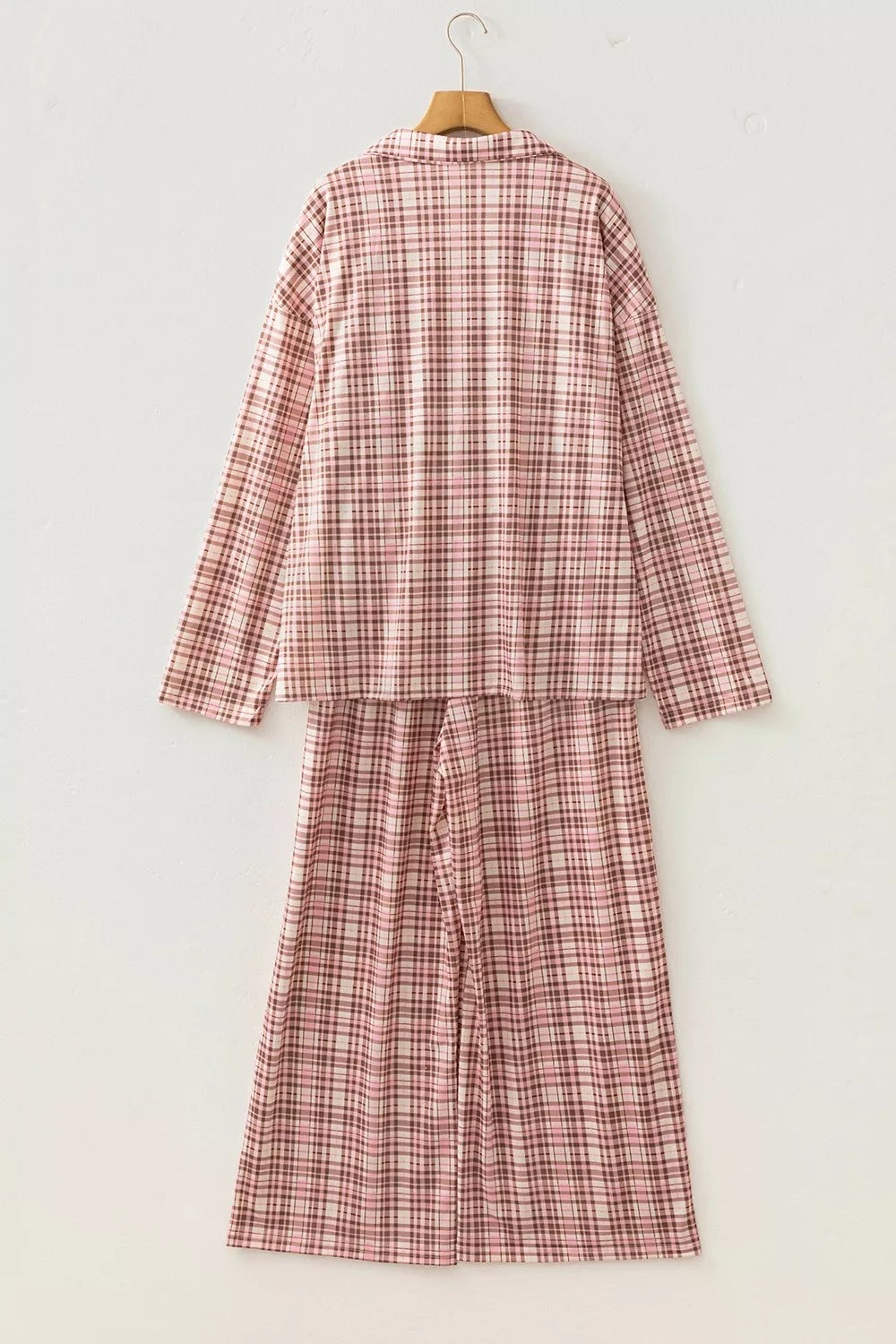 Plaid Patch Pockets Long Sleeve Lounge Set