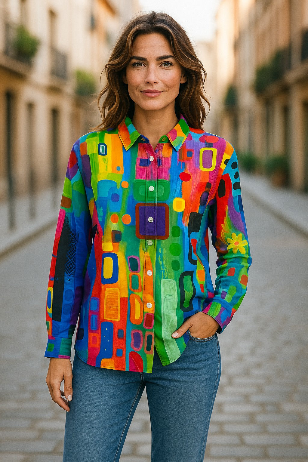 Geometric Print Classic Button-Up Shirt – Versatile Work-to-Weekend Style