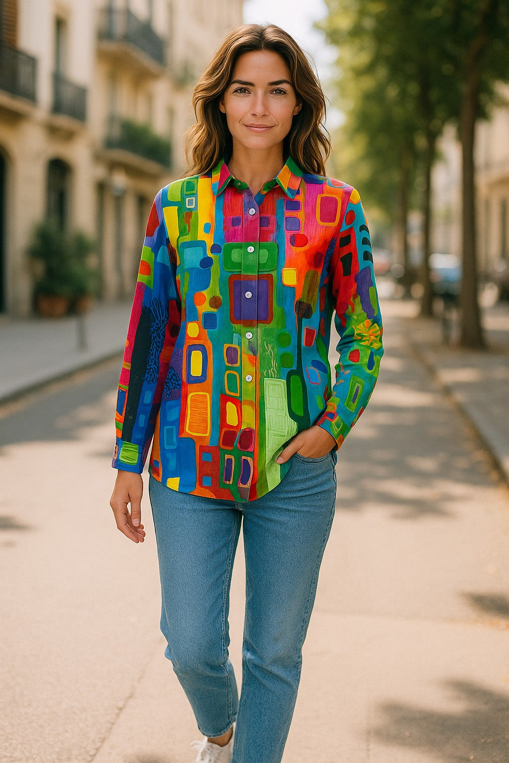 Geometric Print Classic Button-Up Shirt – Versatile Work-to-Weekend Style